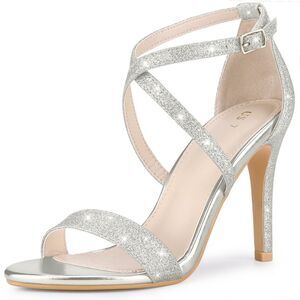 Glitter Crisscross Strappy Stiletto Heels Sandals Silver